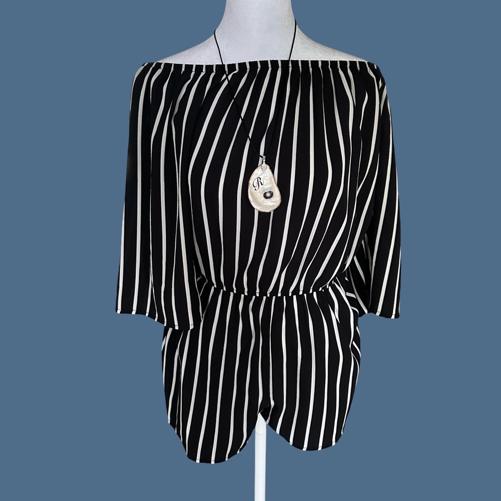 Striped off the shoulder romper